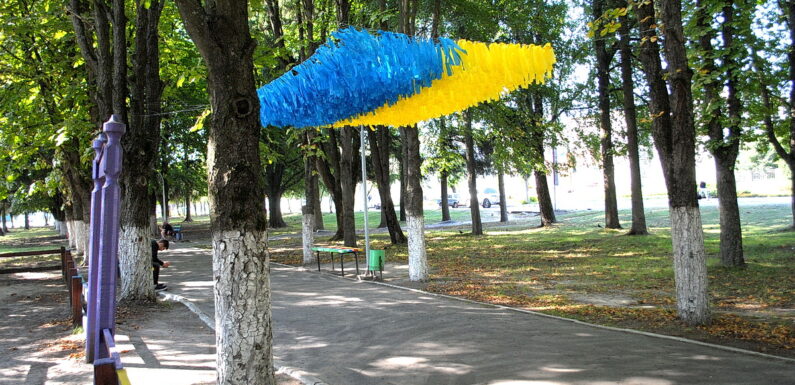 Синьо-жовті стрічки: в центральному парку Ямполя з’явилась патріотична фотозона
